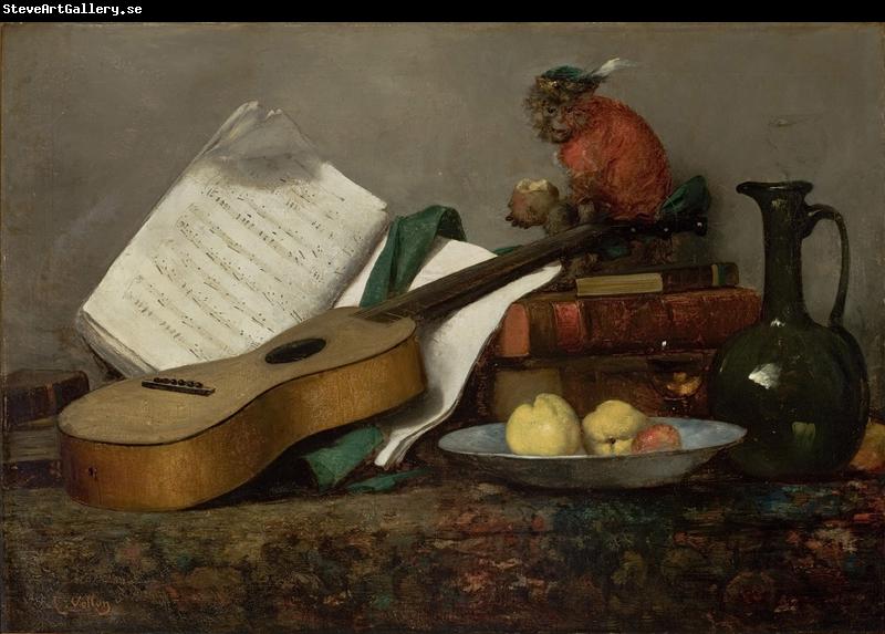 Antoine Vollon Still Life with a Monkey and a Guitar